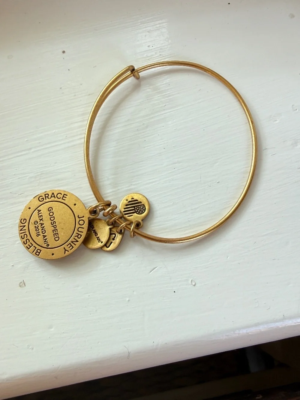 Alex and Ani Gold Tone Godspeed Expandable Bangle Bracelet
